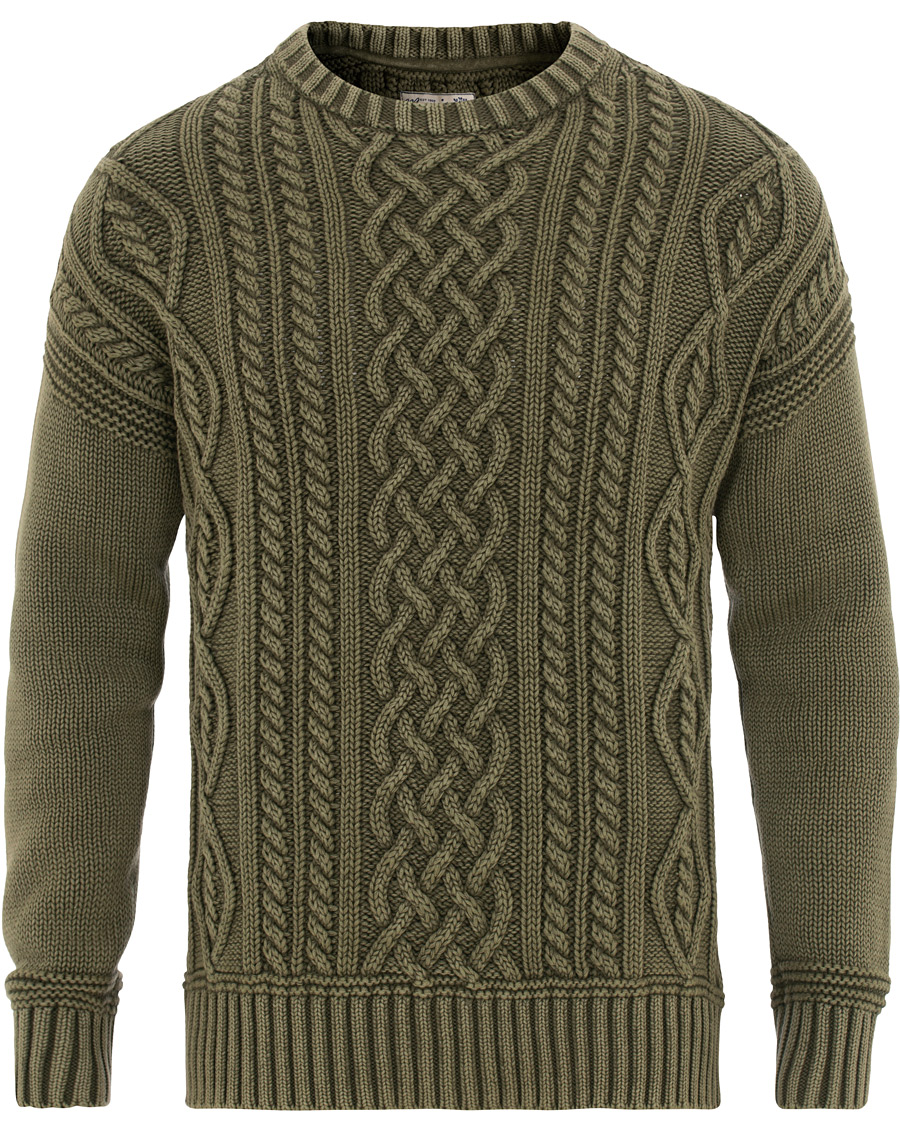 Uomini | Maglieria | Morris | Cleve Cable O-Neck Washed Olive