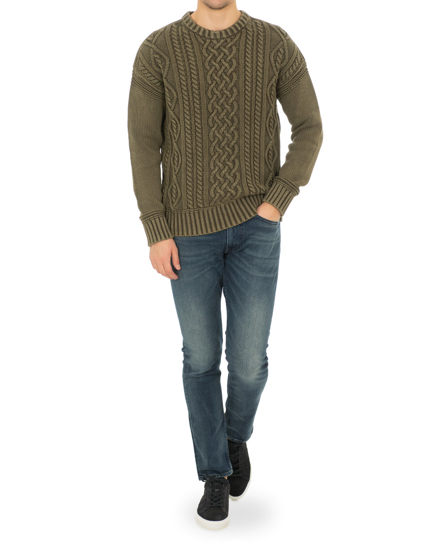 Uomini | Maglieria | Morris | Cleve Cable O-Neck Washed Olive