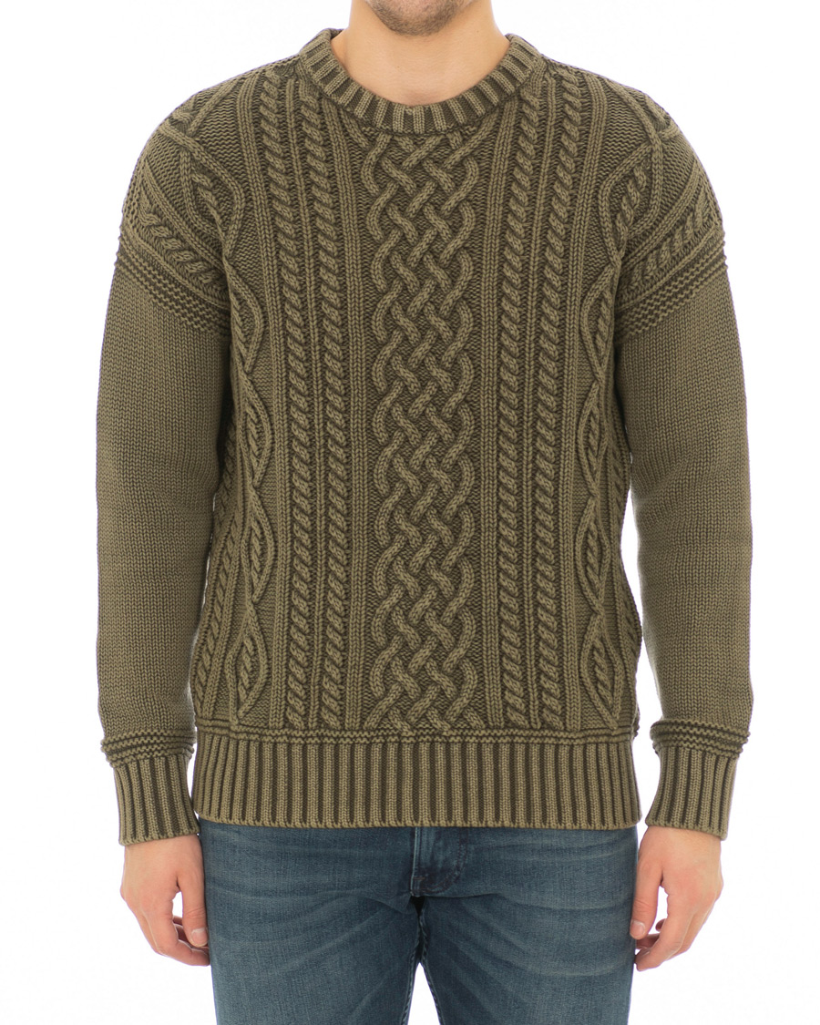 Uomini | Maglieria | Morris | Cleve Cable O-Neck Washed Olive