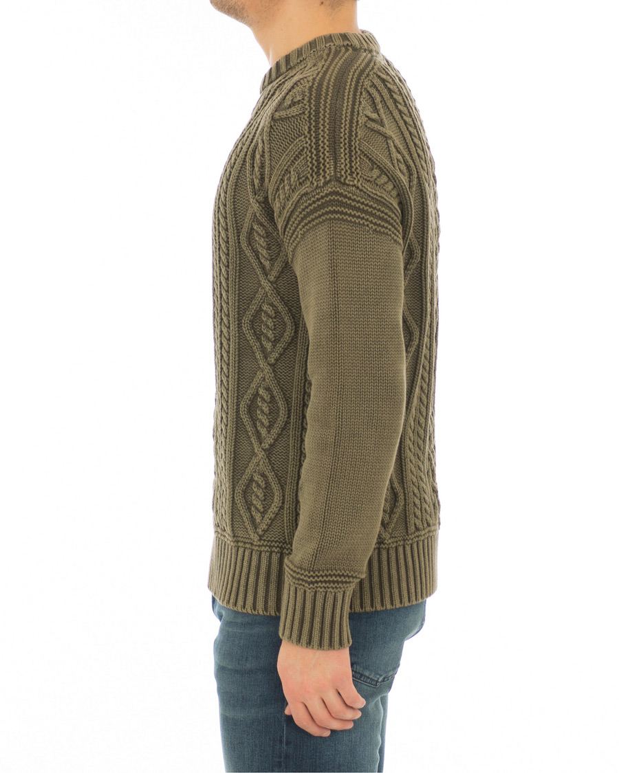 Uomini | Maglieria | Morris | Cleve Cable O-Neck Washed Olive