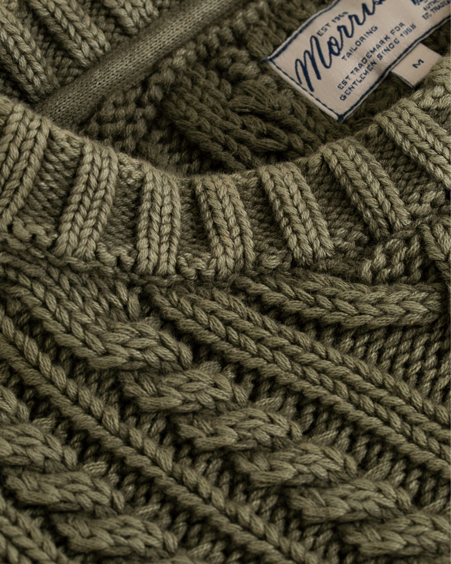 Uomini | Maglieria | Morris | Cleve Cable O-Neck Washed Olive