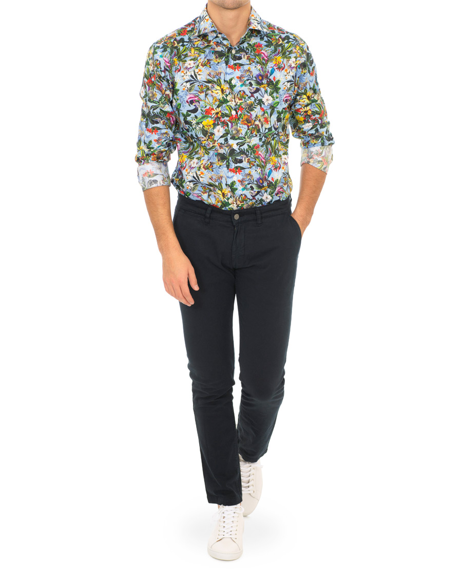 Uomini | Camicie | Eton | Slim Fit Twill Printed Flower Shirt Blue Green