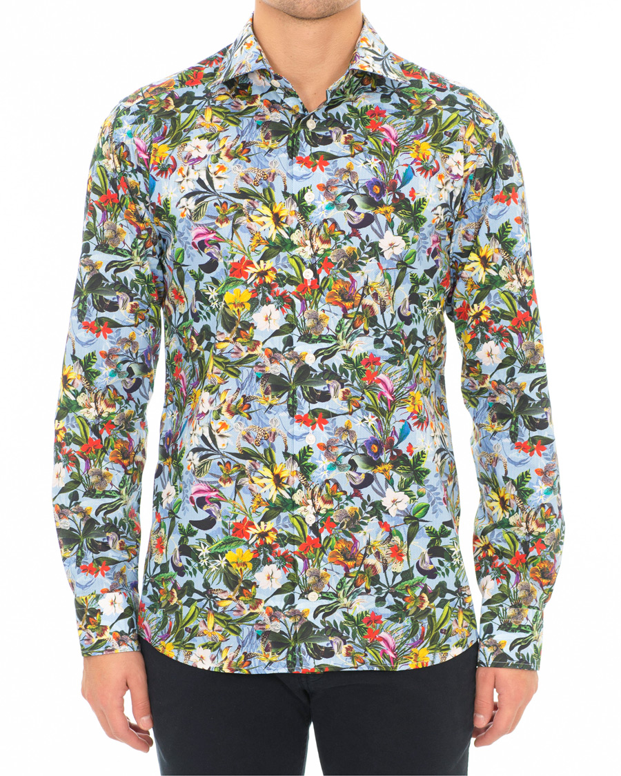 Uomini | Camicie | Eton | Slim Fit Twill Printed Flower Shirt Blue Green