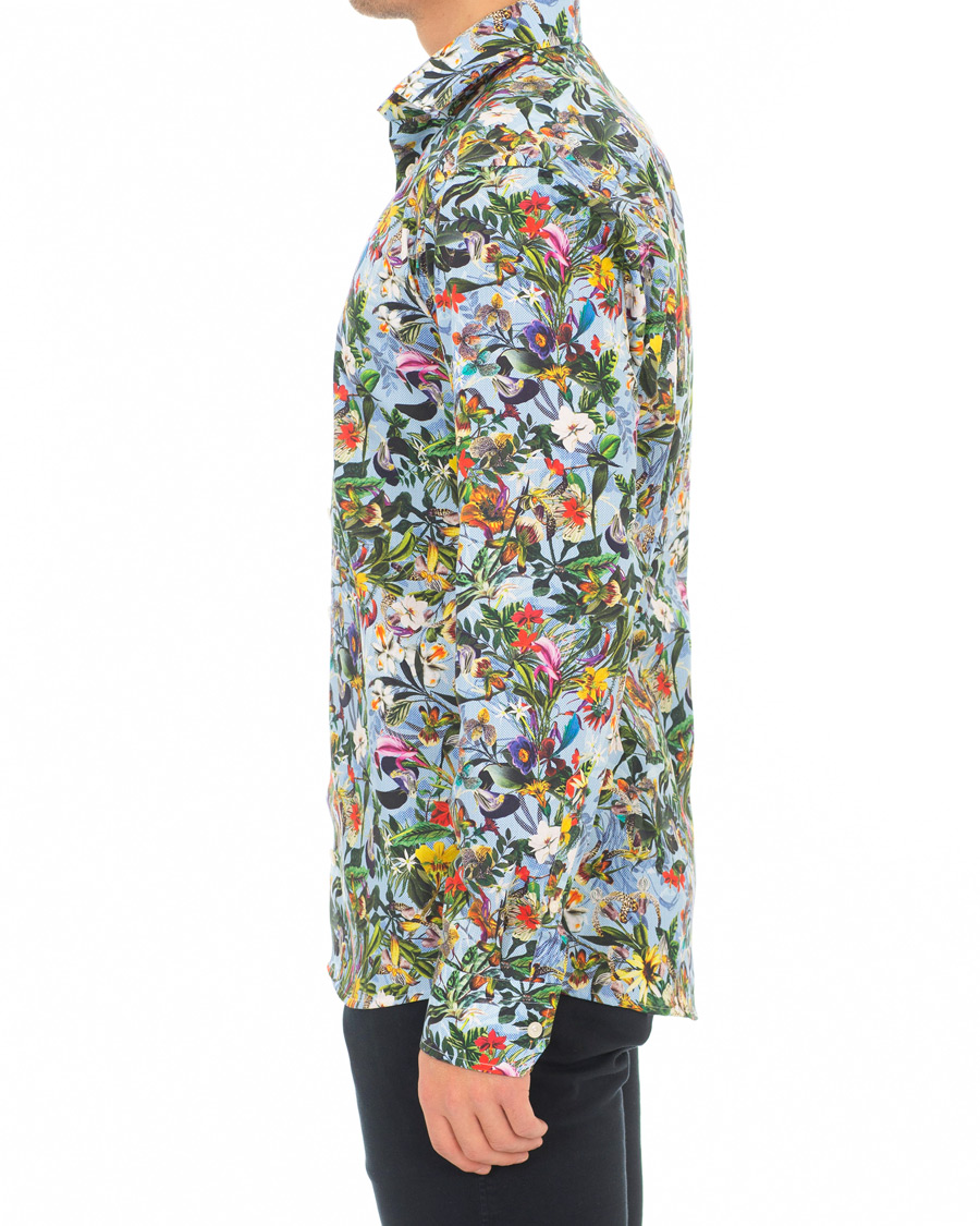 Uomini | Camicie | Eton | Slim Fit Twill Printed Flower Shirt Blue Green
