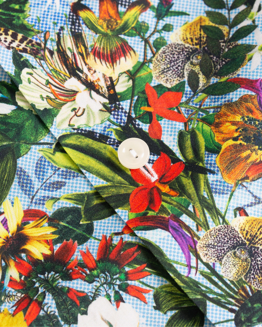 Uomini | Camicie | Eton | Slim Fit Twill Printed Flower Shirt Blue Green