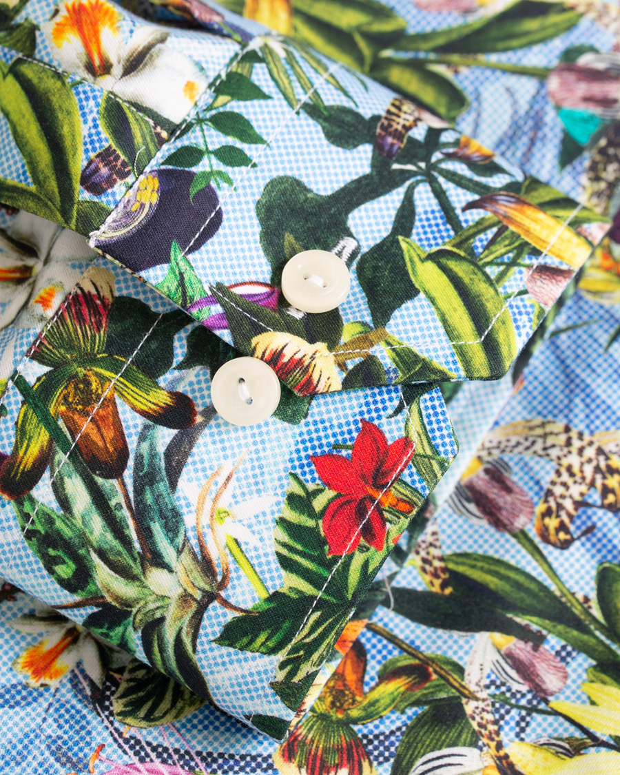 Uomini | Camicie | Eton | Slim Fit Twill Printed Flower Shirt Blue Green