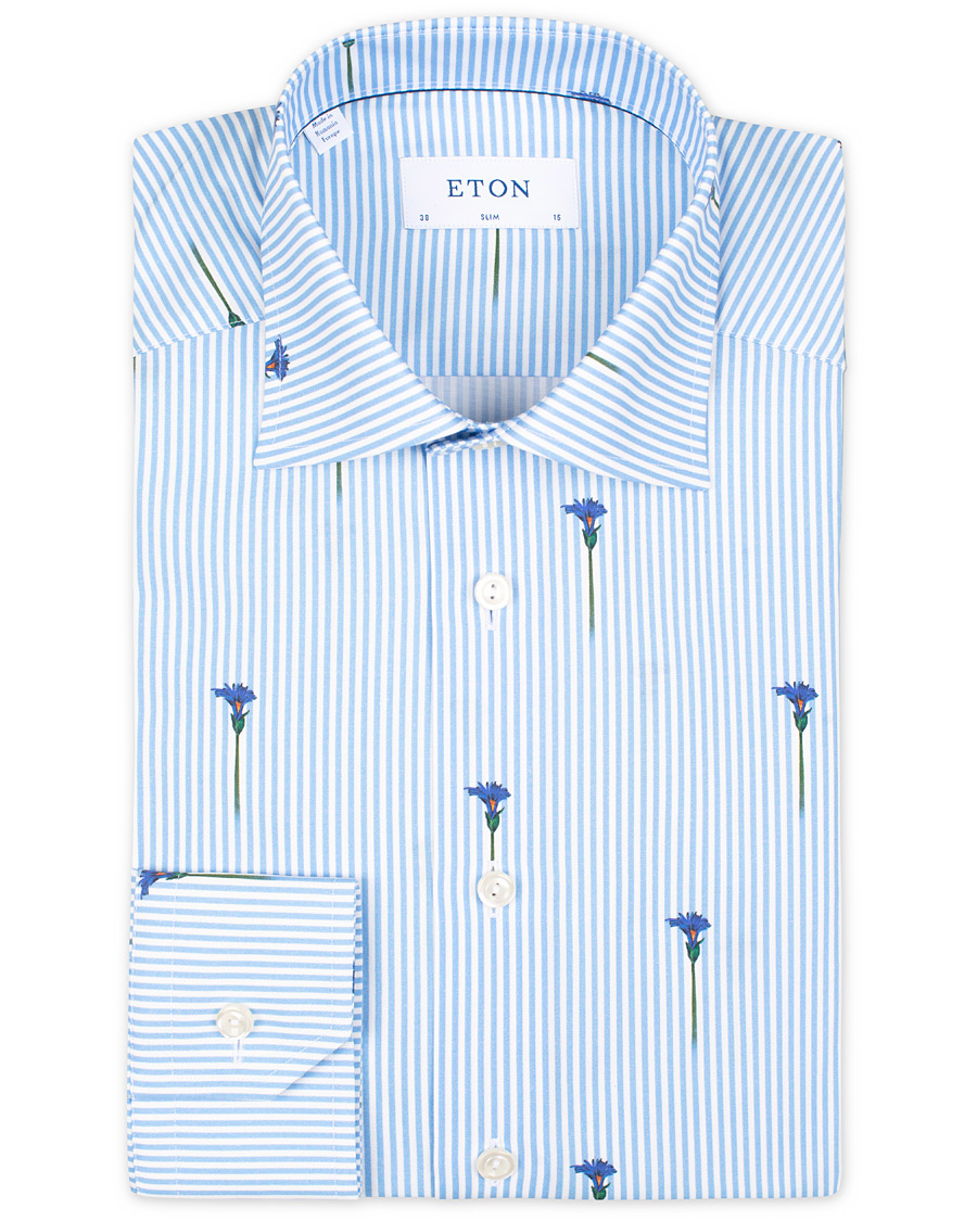 Uomini | Camicie | Eton | Slim Fit Poplin Flower Printed Striped Shirt White