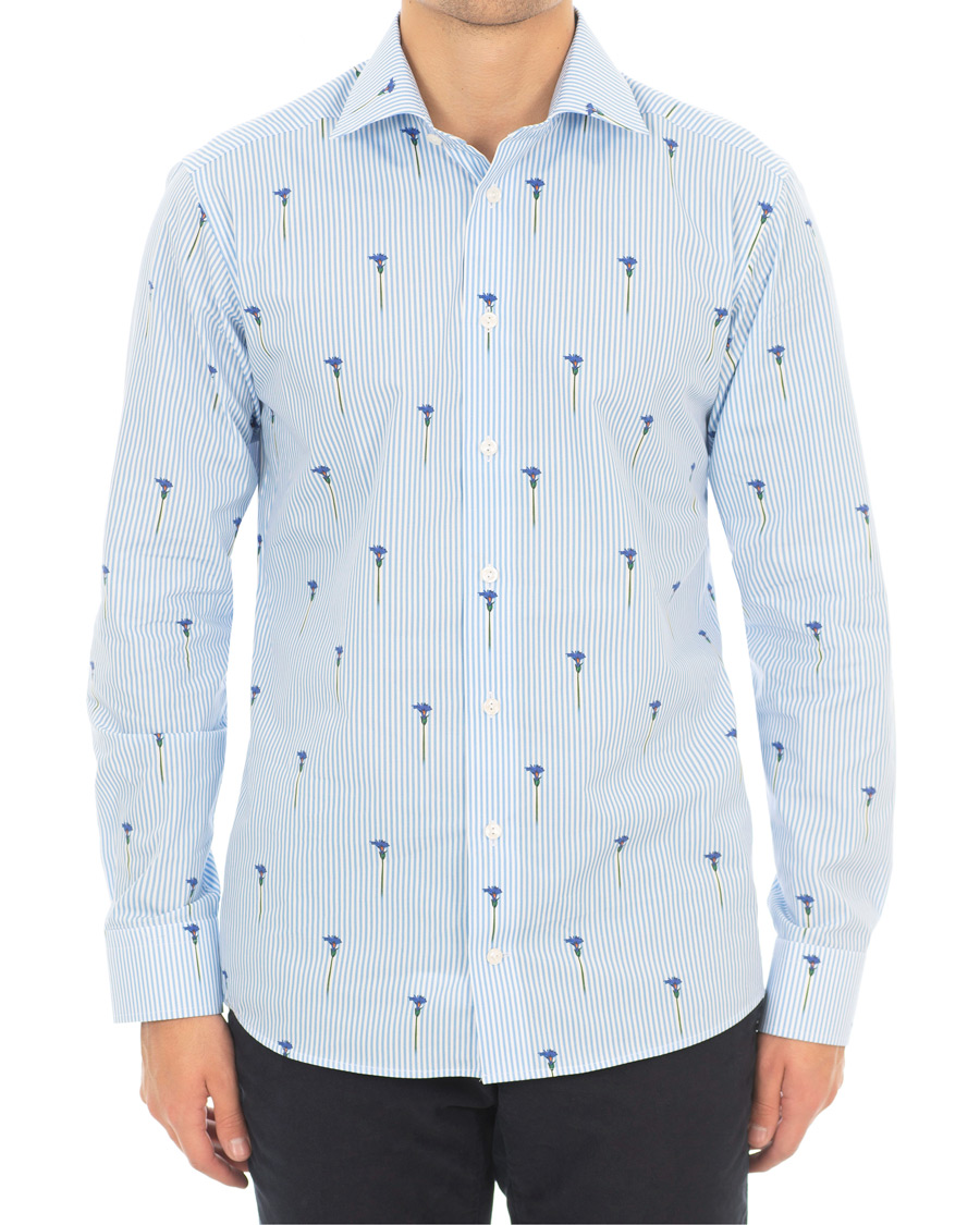 Uomini | Camicie | Eton | Slim Fit Poplin Flower Printed Striped Shirt White