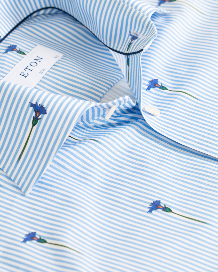 Uomini | Camicie | Eton | Slim Fit Poplin Flower Printed Striped Shirt White