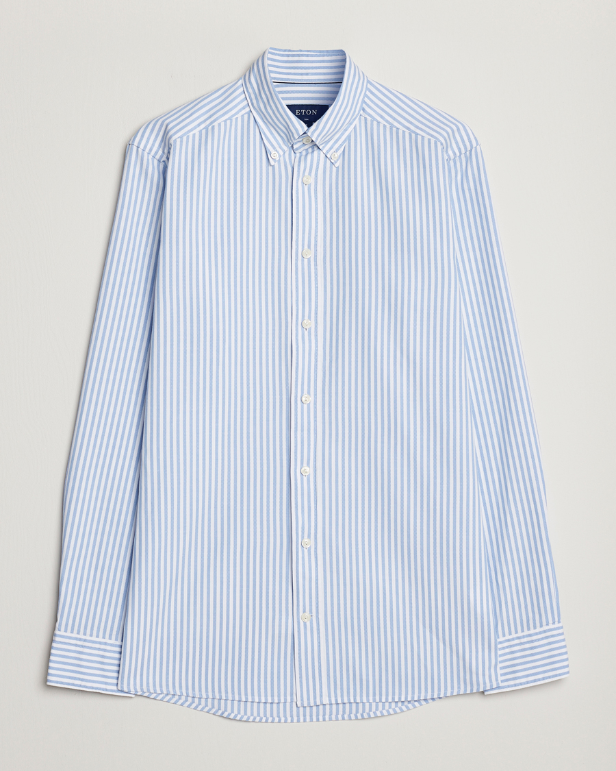 Uomini | Camicie | Eton | Slim Fit Royal Oxford Stripe Button Down Light Blue
