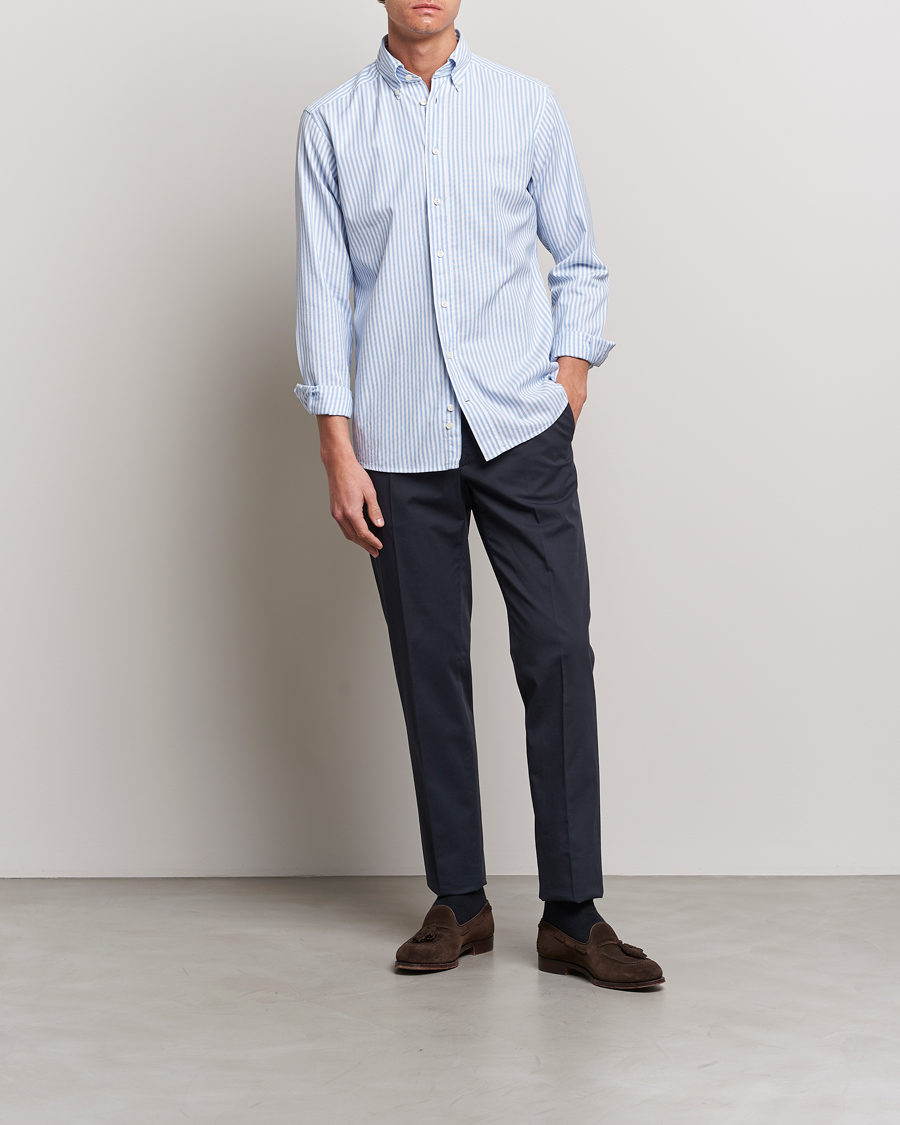 Uomini | Camicie | Eton | Slim Fit Royal Oxford Stripe Button Down Light Blue