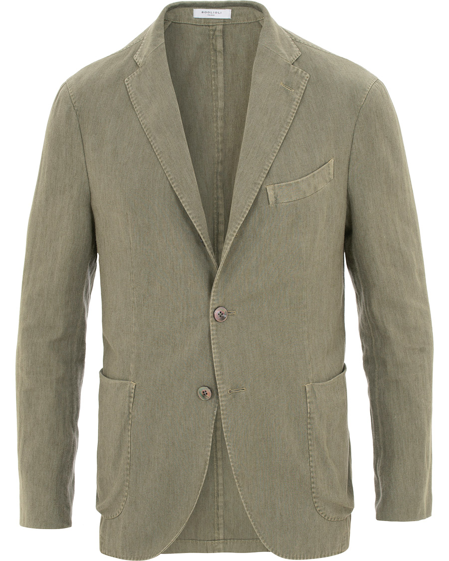Uomini | Blazers | Boglioli | K Jacket Cotton/Linen Herringbone Blazer Green