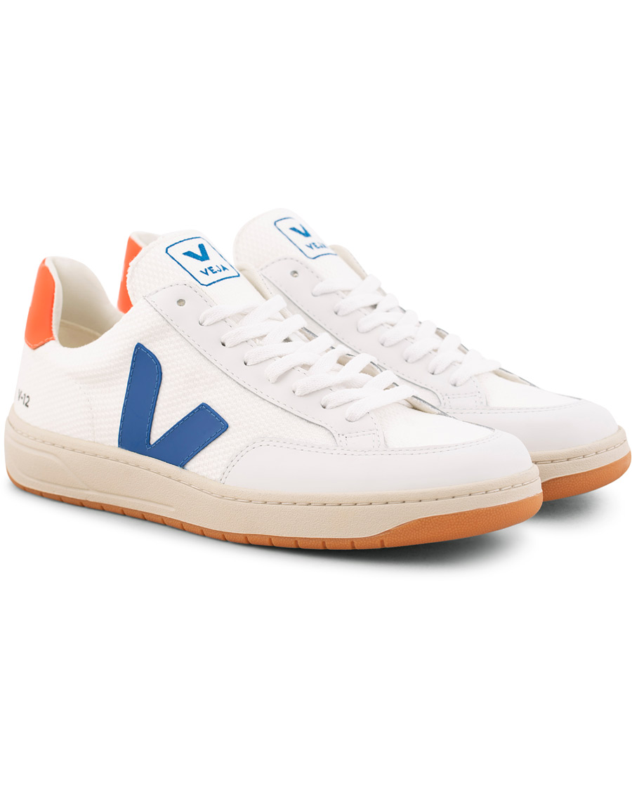 Uomini | Veja V-12 Mesh Sneaker White/Indigo/Orange/Flou | Veja | V-12 Mesh Sneaker White/Indigo/Orange/Flou