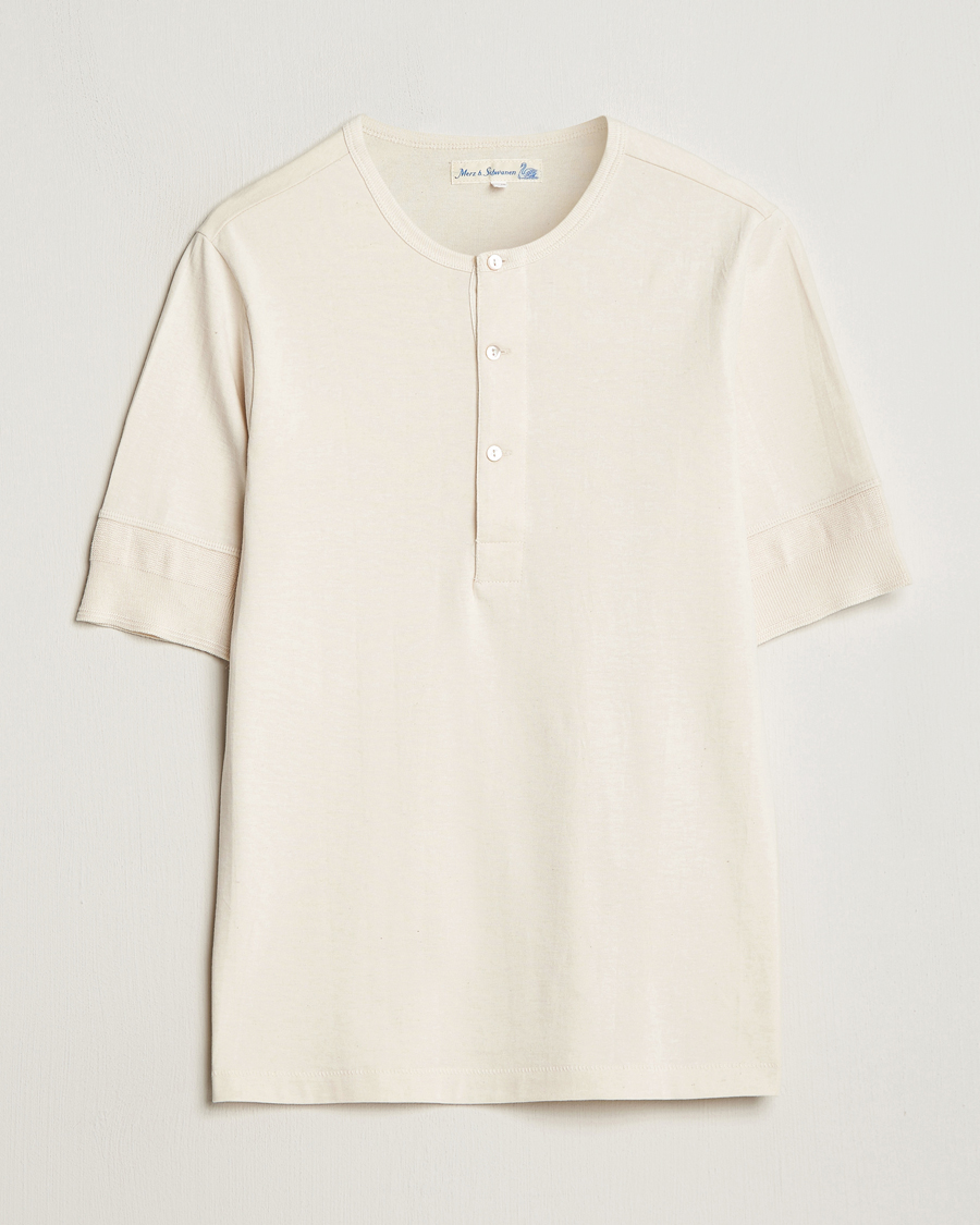 Uomini | Maglieria | Merz b. Schwanen | Short Sleeve Organic Cotton Henley Nature