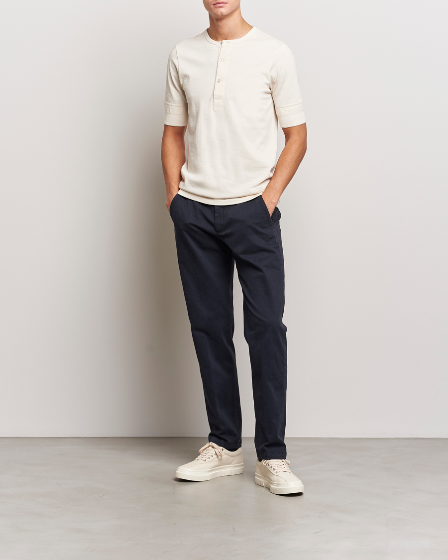 Uomini | Maglieria | Merz b. Schwanen | Short Sleeve Organic Cotton Henley Nature