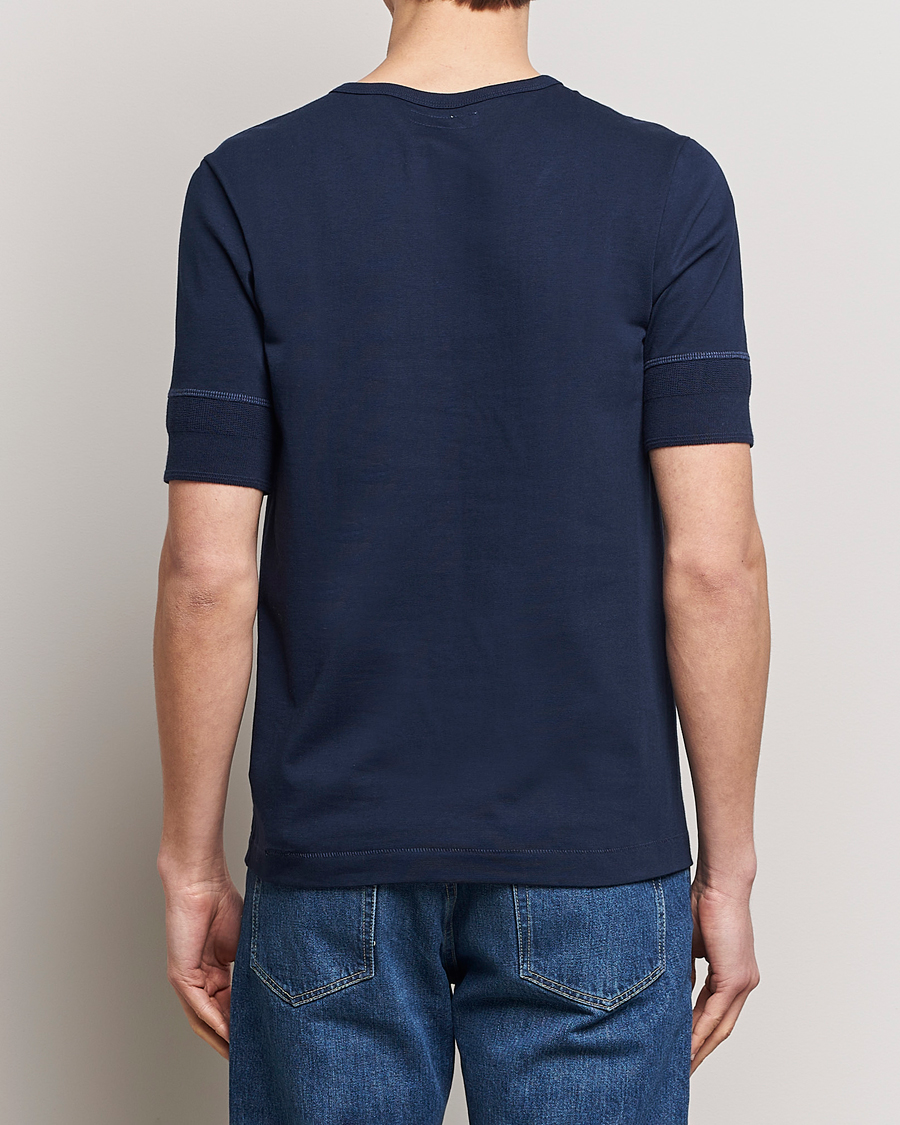 Uomini | Maglieria | Merz b. Schwanen | Short Sleeve Organic Cotton Henley Ink Blue