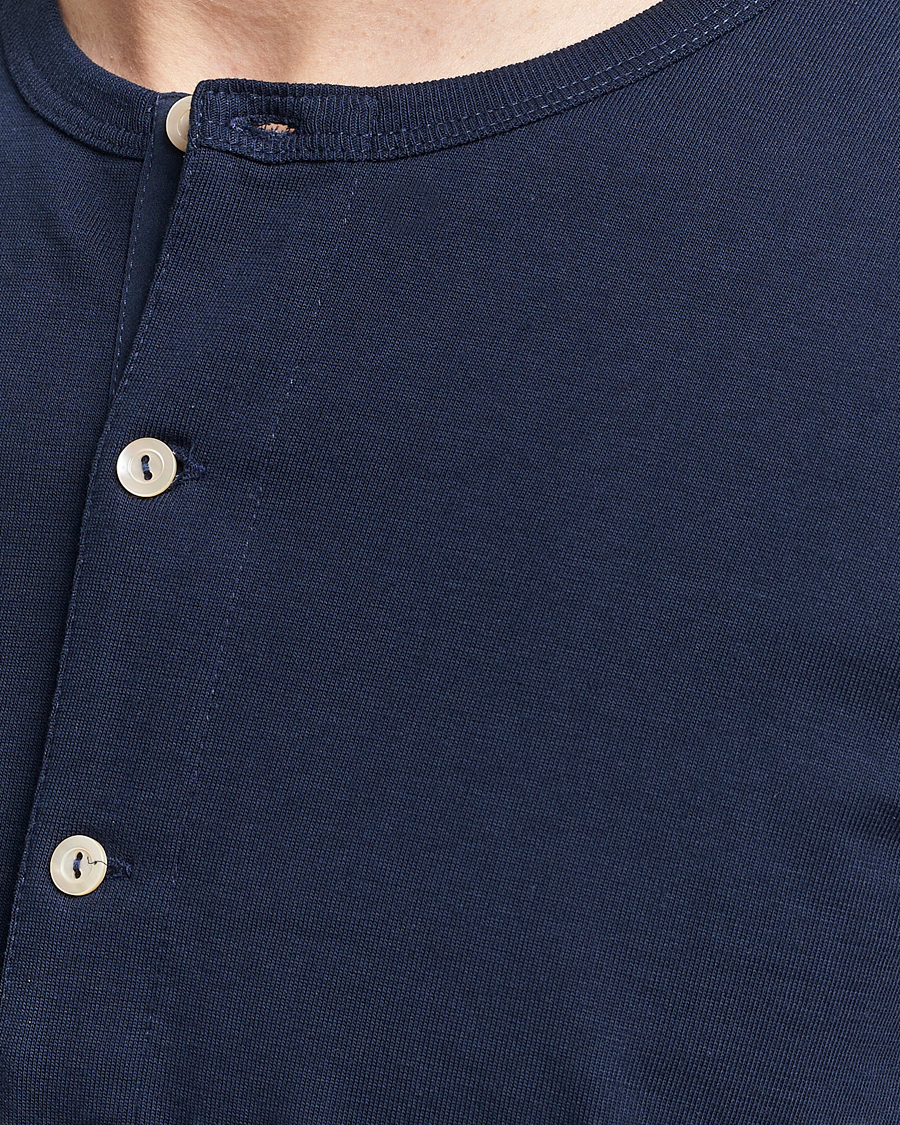 Uomini | Maglieria | Merz b. Schwanen | Short Sleeve Organic Cotton Henley Ink Blue