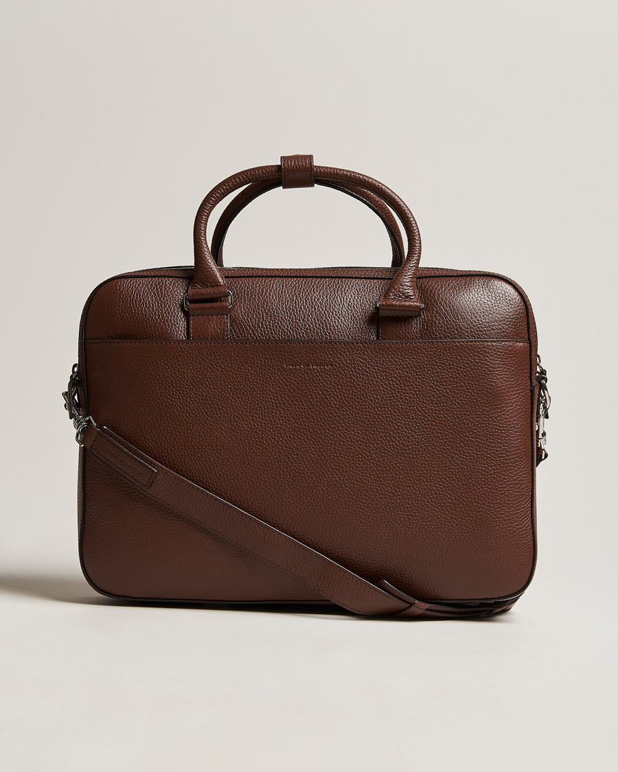 Uomini | Borse | Tiger of Sweden | Burin Grained Leather Briefcase Brown