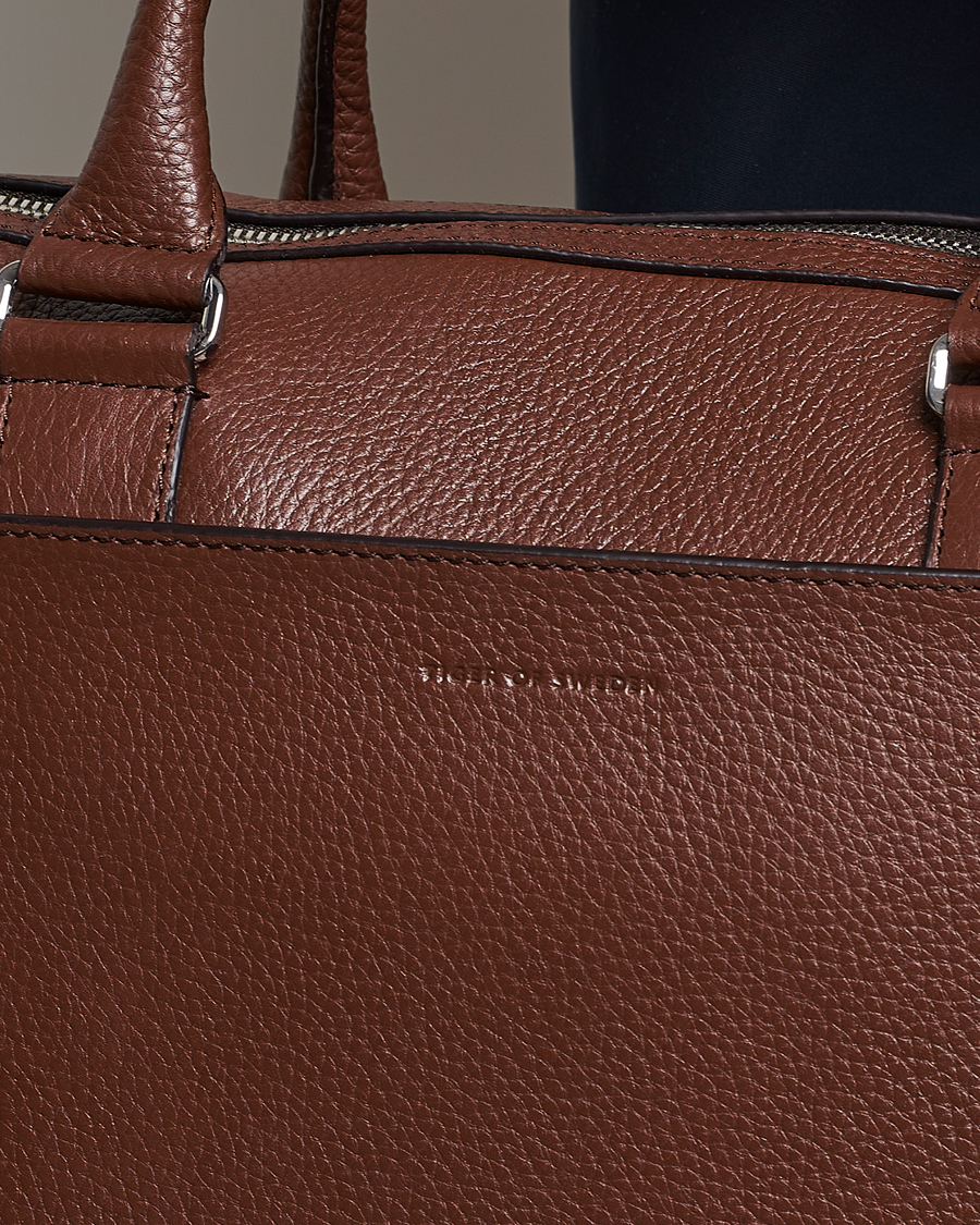 Uomini | Borse | Tiger of Sweden | Burin Grained Leather Briefcase Brown