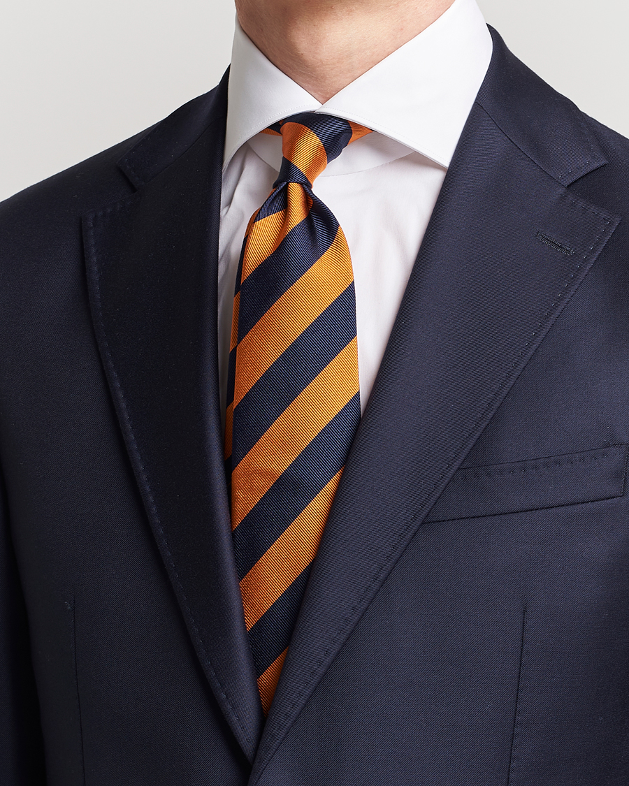 Uomini | Cravatte | Amanda Christensen | Regemental Stripe Classic Tie 8 cm Orange/Navy