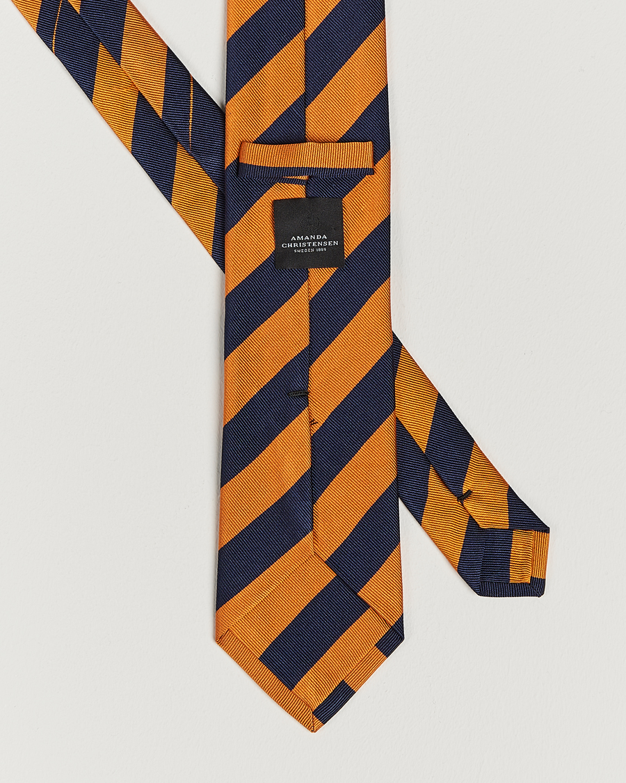 Uomini | Cravatte | Amanda Christensen | Regemental Stripe Classic Tie 8 cm Orange/Navy