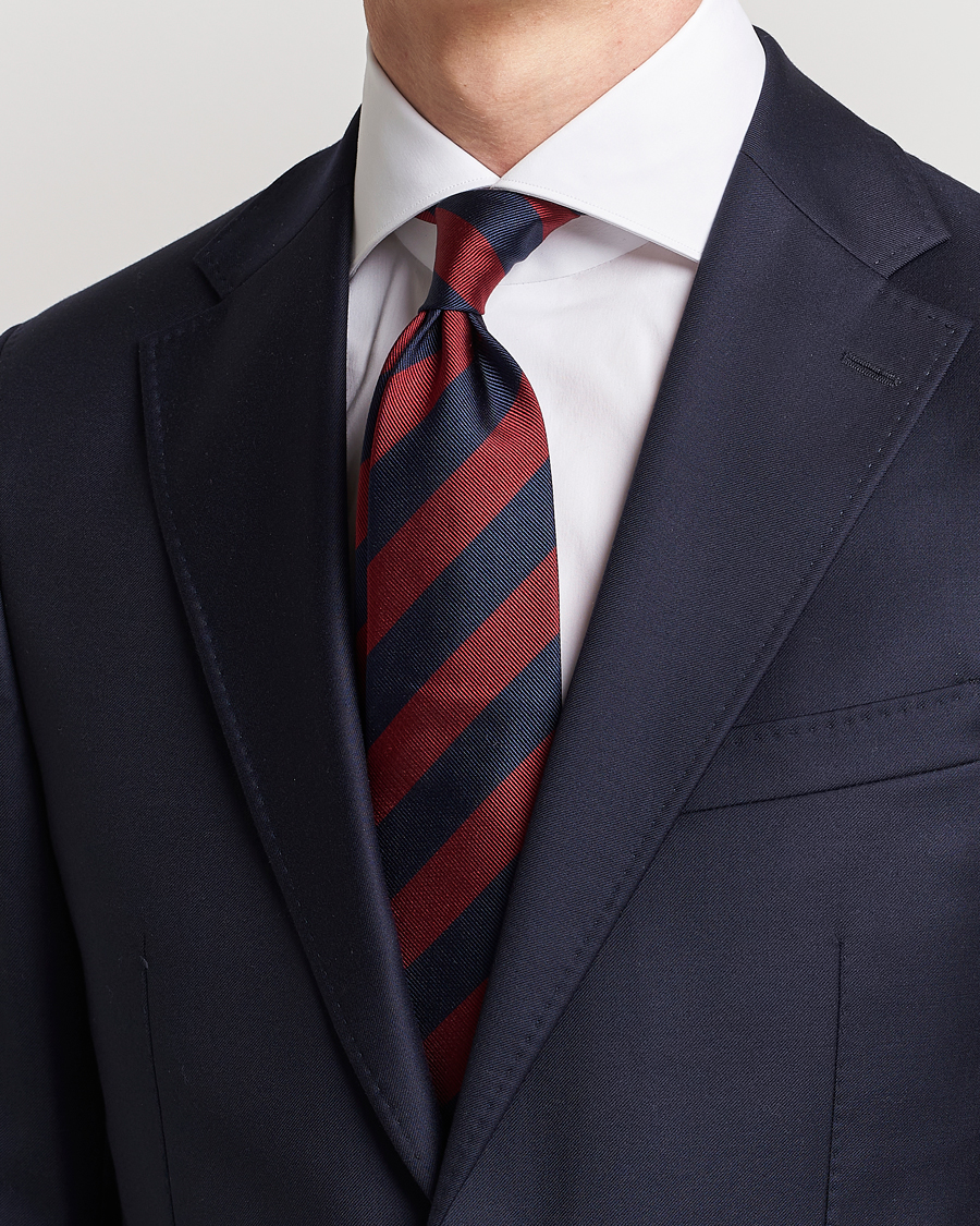 Uomini | Cravatte | Amanda Christensen | Regemental Stripe Classic Tie 8 cm Wine/Navy