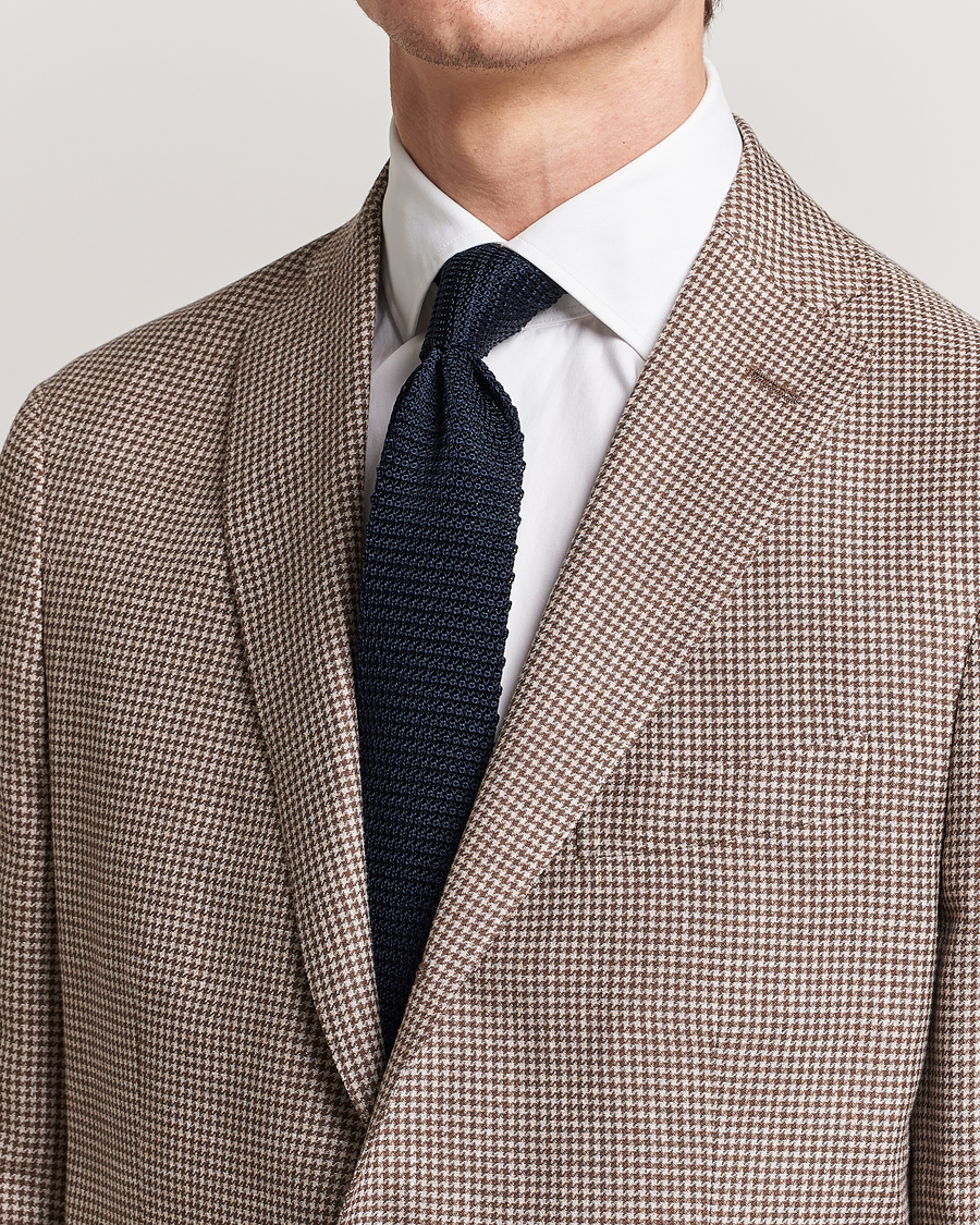Uomini | Cravatte | Amanda Christensen | Knitted Silk Tie 6 cm Navy