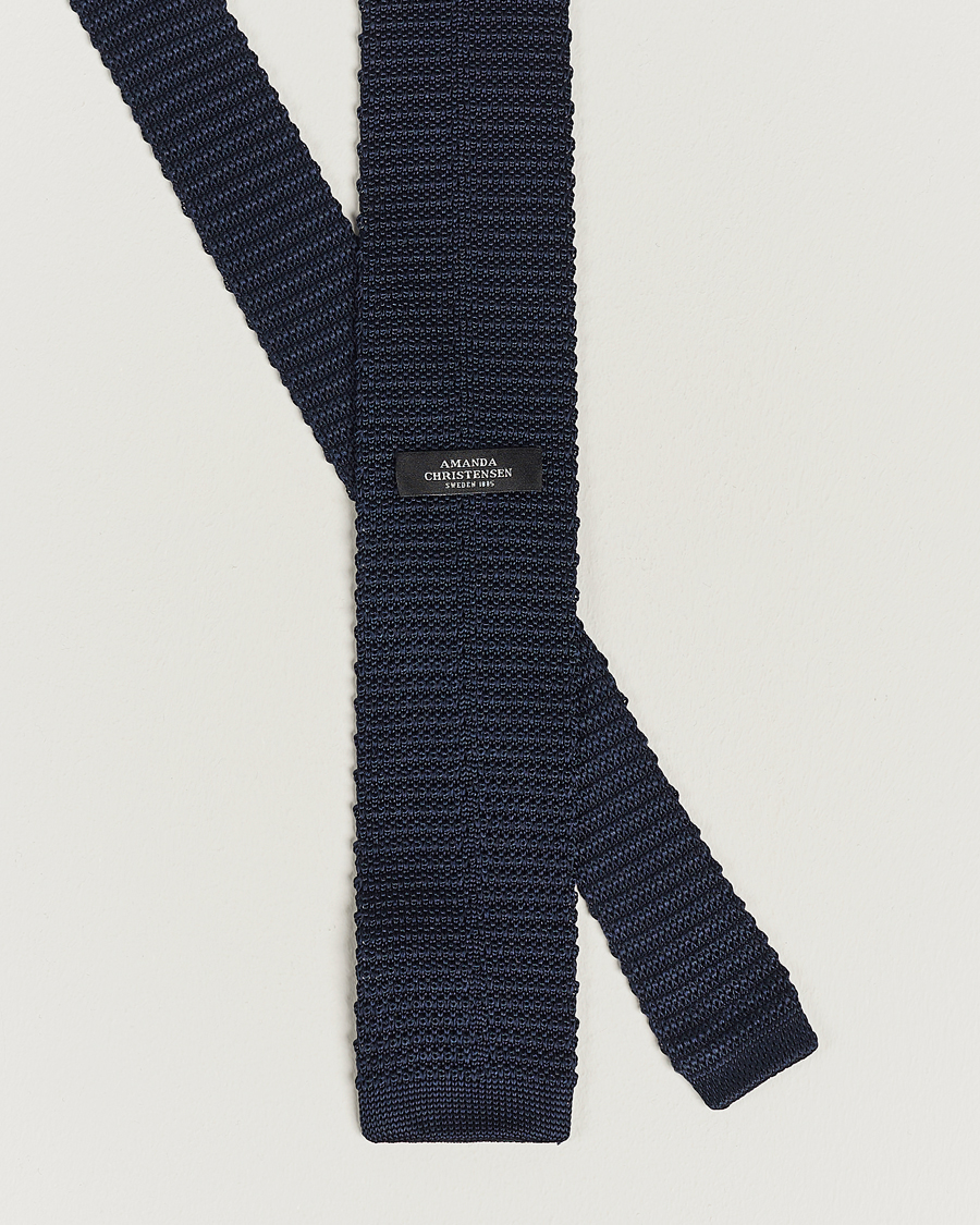 Uomini | Cravatte | Amanda Christensen | Knitted Silk Tie 6 cm Navy