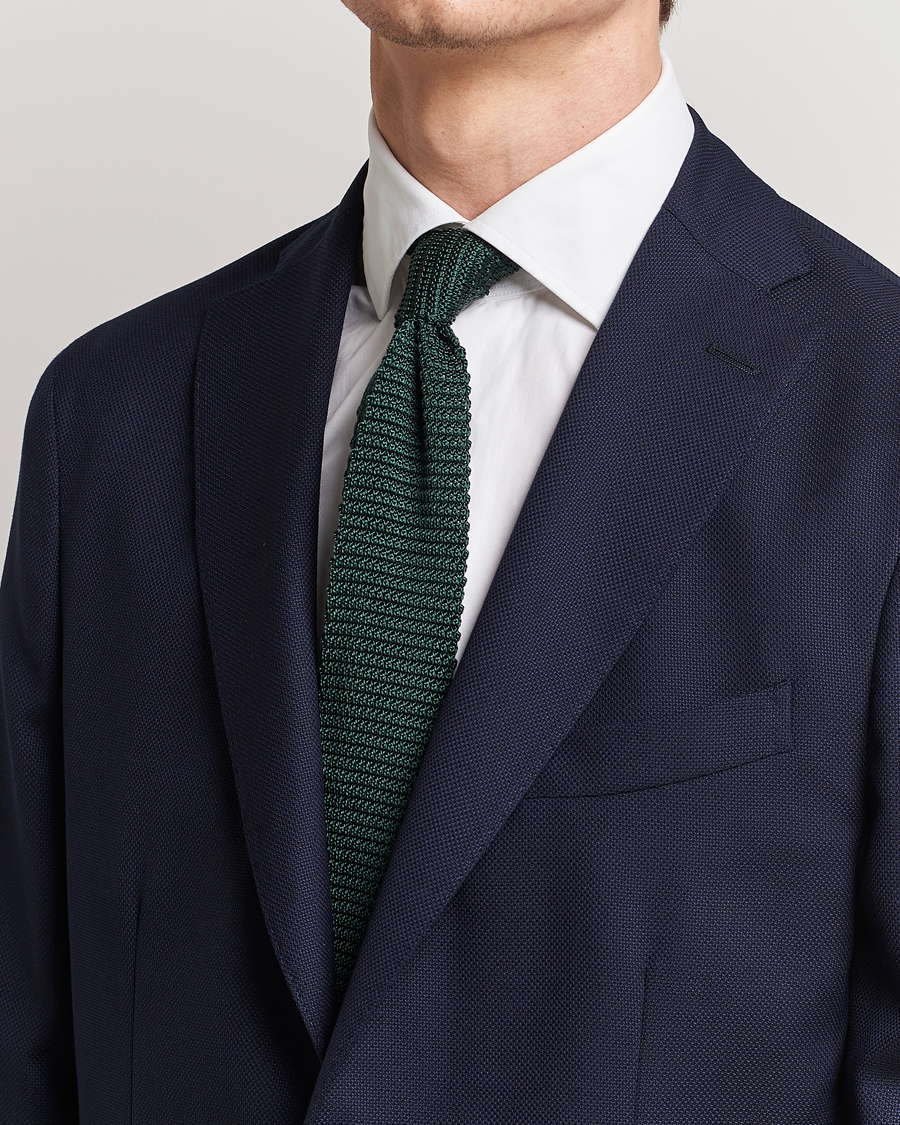 Uomini | Cravatte | Amanda Christensen | Knitted Silk Tie 6 cm Green