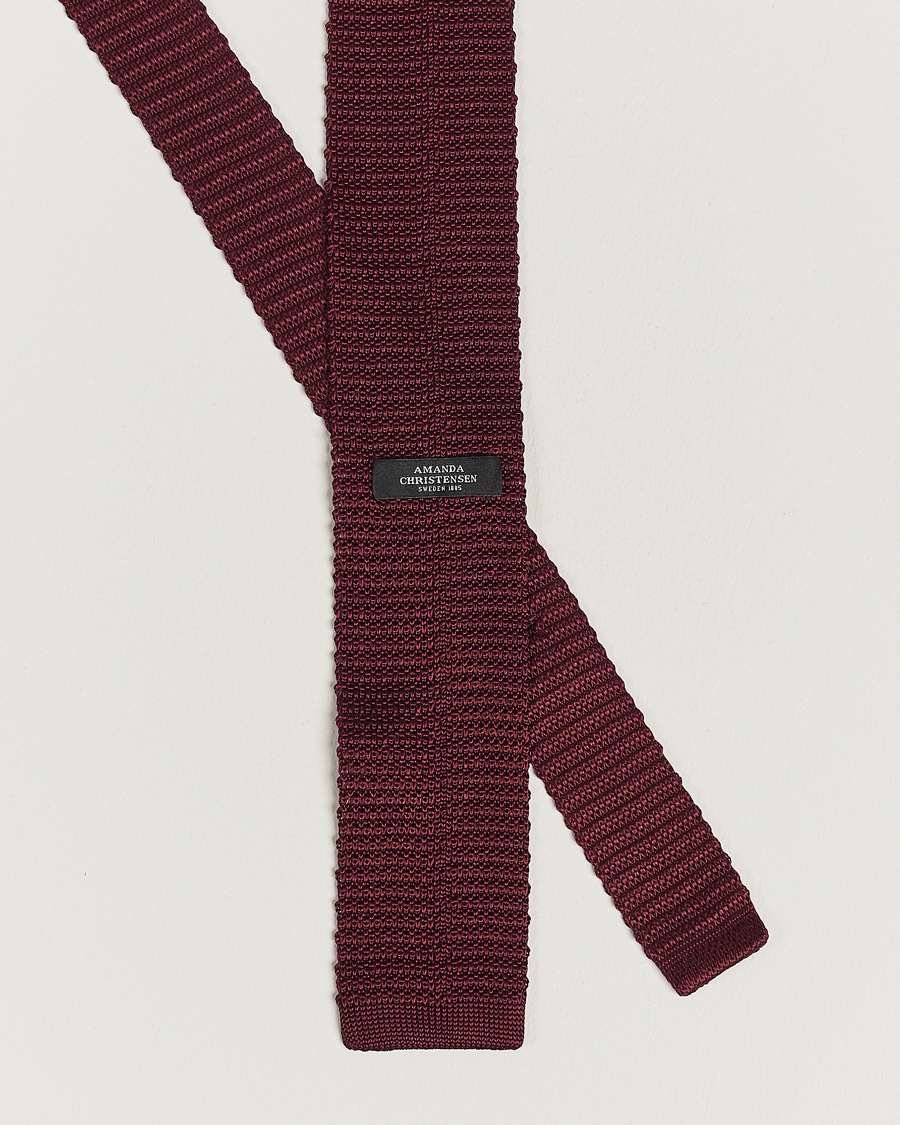 Uomini | Cravatte | Amanda Christensen | Knitted Silk Tie 6 cm Wine Red