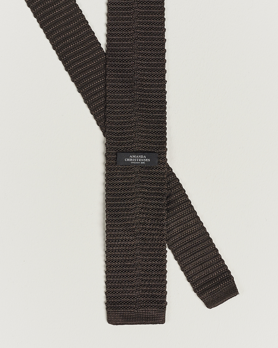 Uomini | Cravatte | Amanda Christensen | Knitted Silk Tie 6 cm Brown