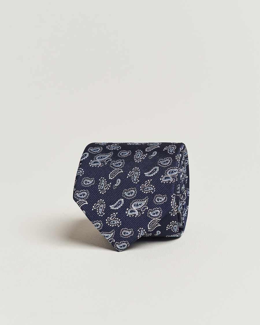 Uomini | Cravatte | Amanda Christensen | Paisley Woven Silk Tie 8 cm Navy