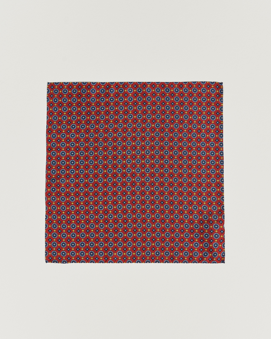 Uomini | Fazzoletti da taschino | Amanda Christensen | Medallion Silk Pocket Square Wine Red