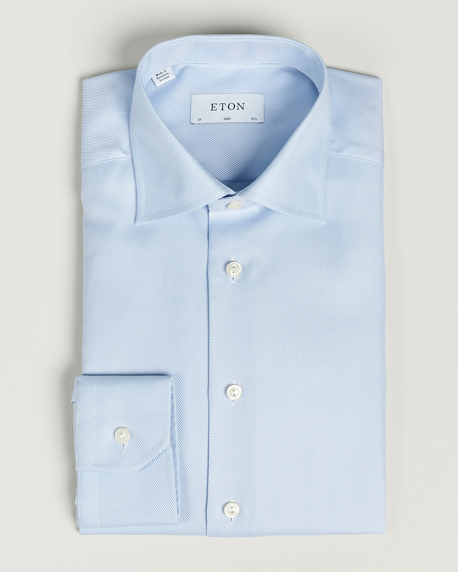 Uomini | Camicie | Eton | Slim Fit Textured Twill Shirt Blue