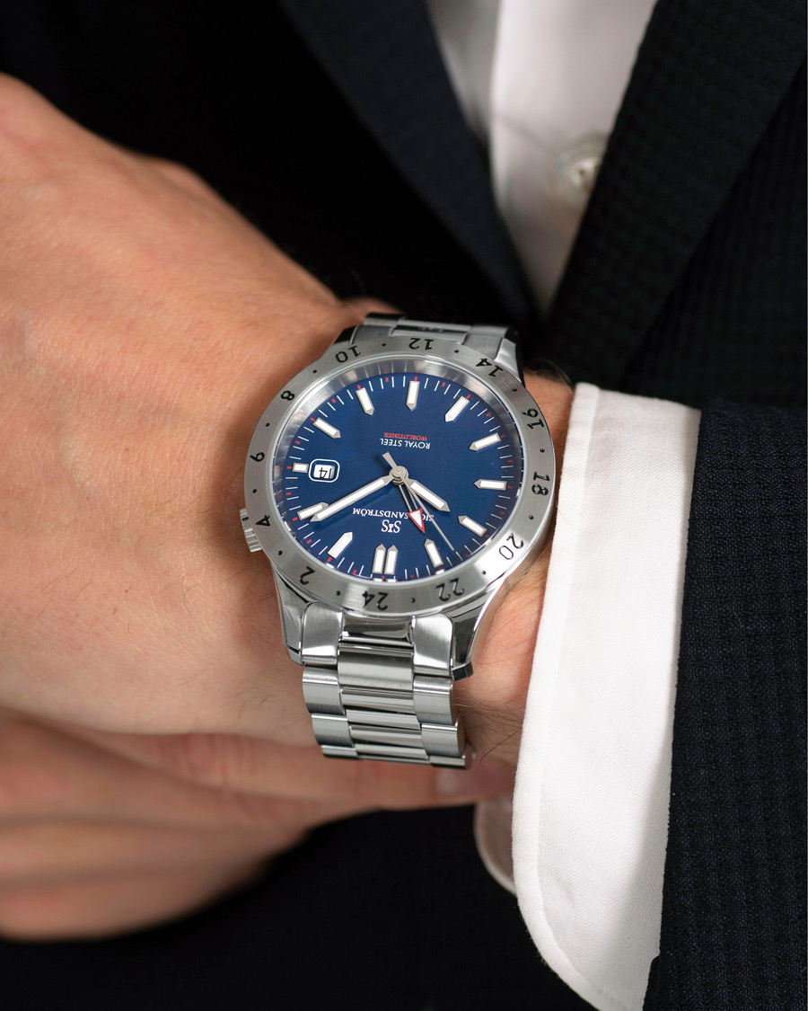 Uomini | Sjöö Sandström Royal Steel Worldtimer 41mm Blue with Steel | Sjöö Sandström | Royal Steel Worldtimer 41mm Blue with Steel