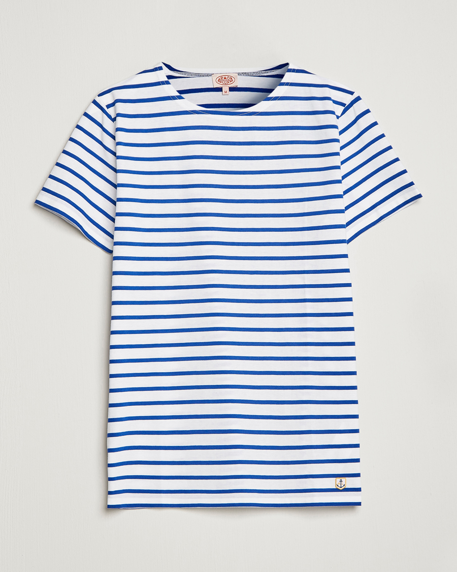 Uomini | T-shirt | Armor-lux | Hoëdic Boatneck Héritage Stripe T-shirt White/Blue