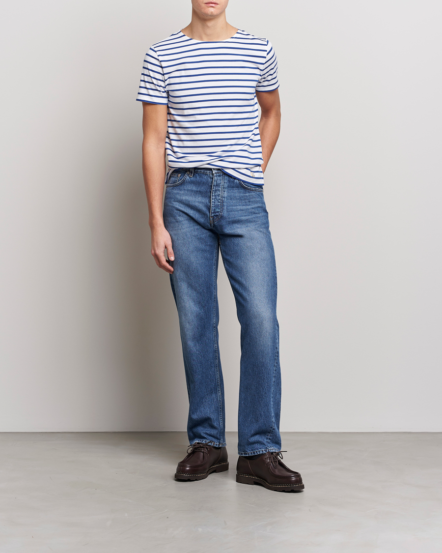 Uomini | T-shirt | Armor-lux | Hoëdic Boatneck Héritage Stripe T-shirt White/Blue
