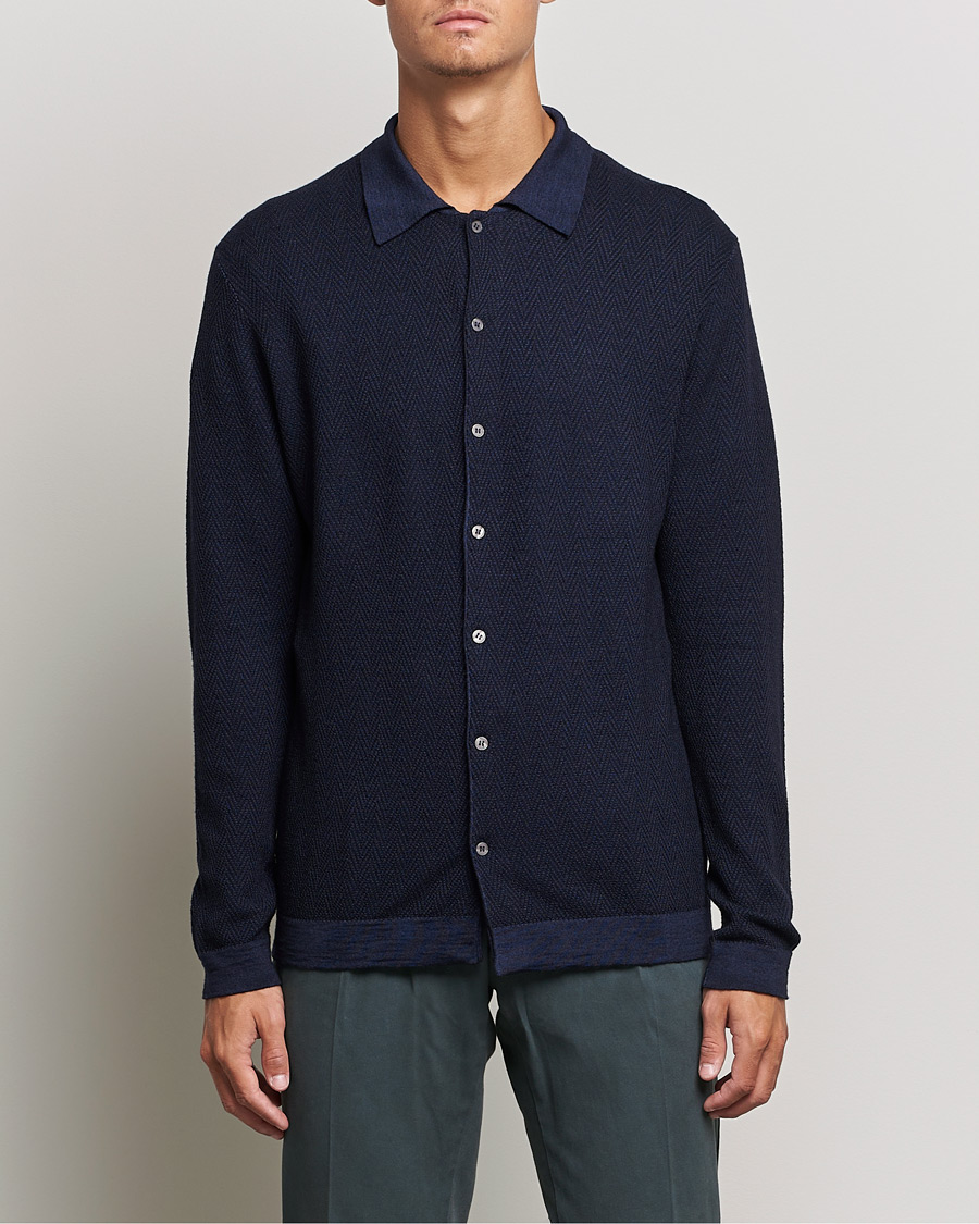 Uomini | Maglieria | Altea | Herringbone Wool Shirt Navy