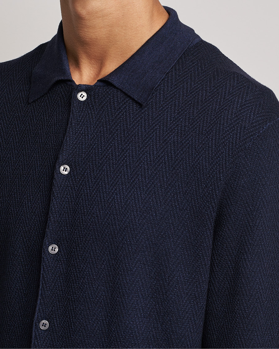 Uomini | Maglieria | Altea | Herringbone Wool Shirt Navy