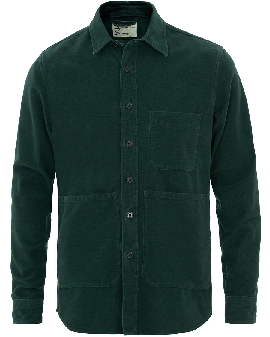 Uomini | Camicie | Aspesi | Garment Dyed Cotton Shirt Jacket Dark Green