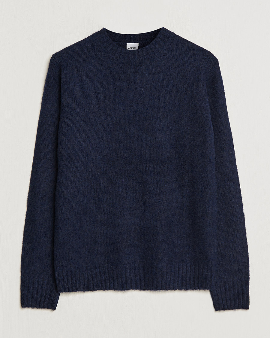 Uomini | Maglieria | Aspesi | Brushed Shetland Sweater Navy