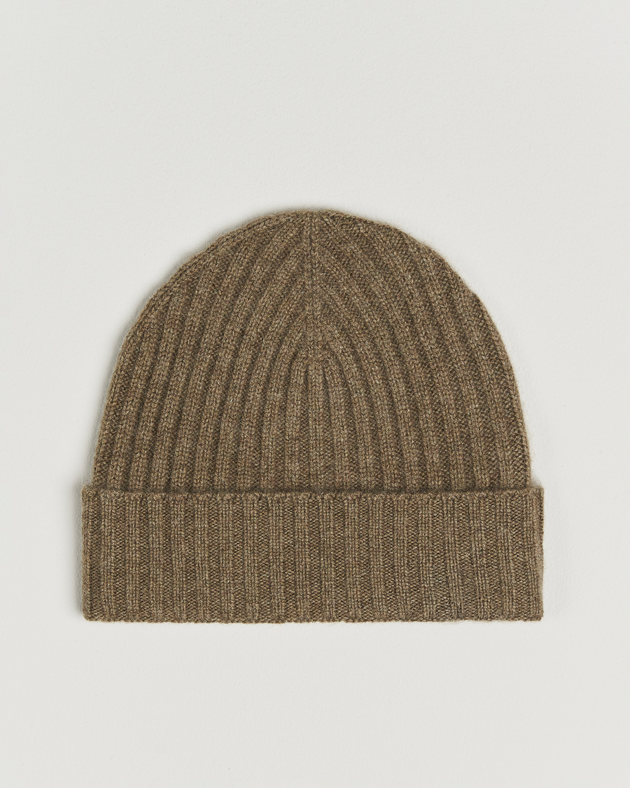 Uomini | Berretti | Amanda Christensen | Rib Knitted Cashmere Cap Olive Melange