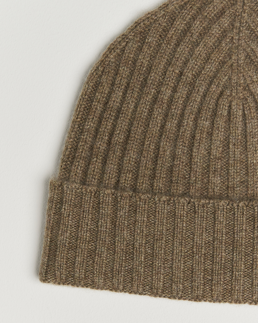 Uomini | Berretti | Amanda Christensen | Rib Knitted Cashmere Cap Olive Melange