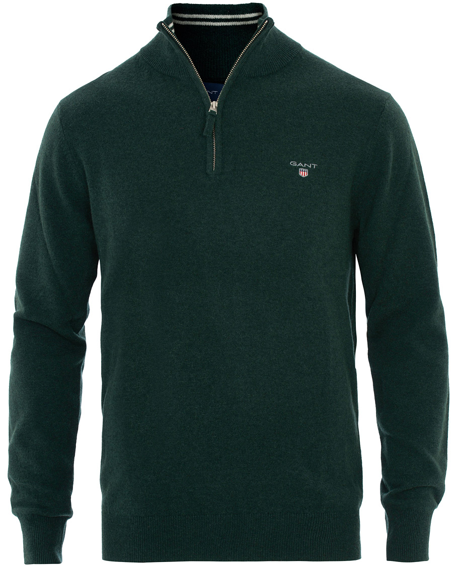 Uomini | Maglieria | Gant | Lambswool Half Zip Tartan Green