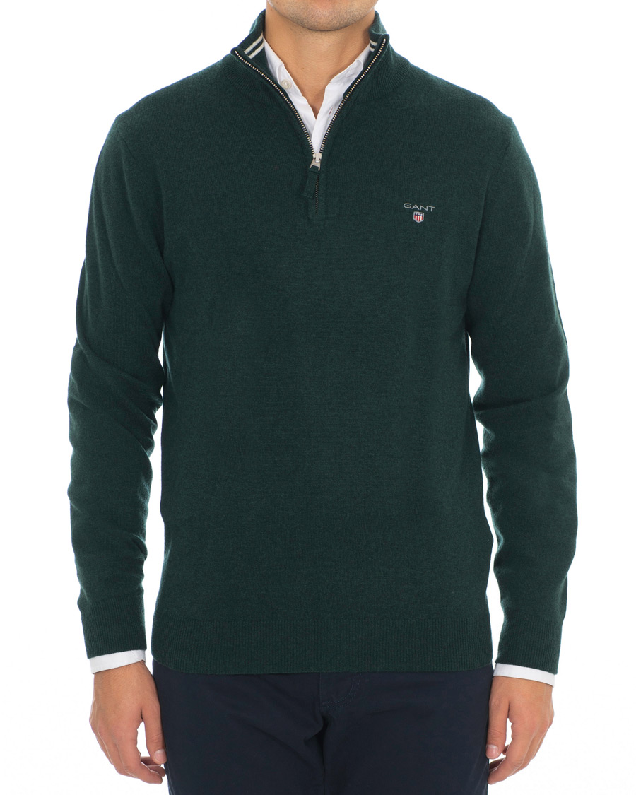 Uomini | Maglieria | Gant | Lambswool Half Zip Tartan Green