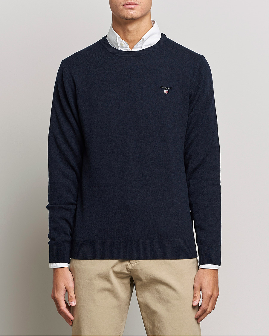 Uomini | Maglieria | GANT | Lambswool Crew Neck Pullover Marine