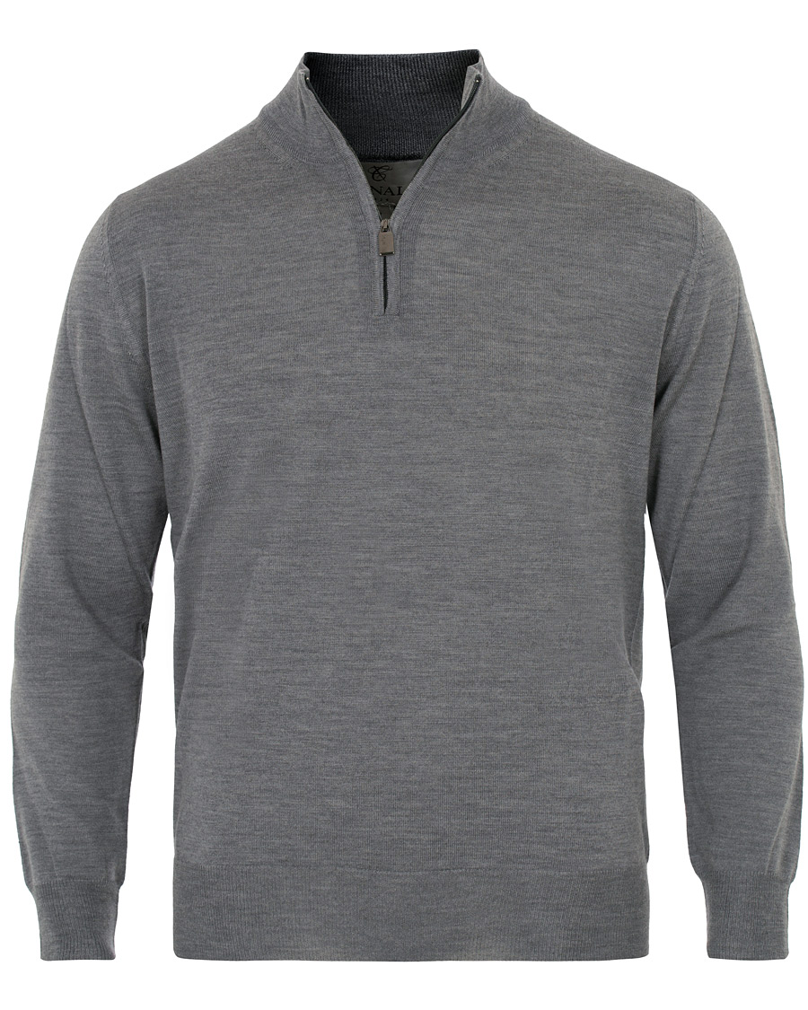 Uomini | Maglieria | Canali | Merino Wool Half Zip Sweater Grey Melange