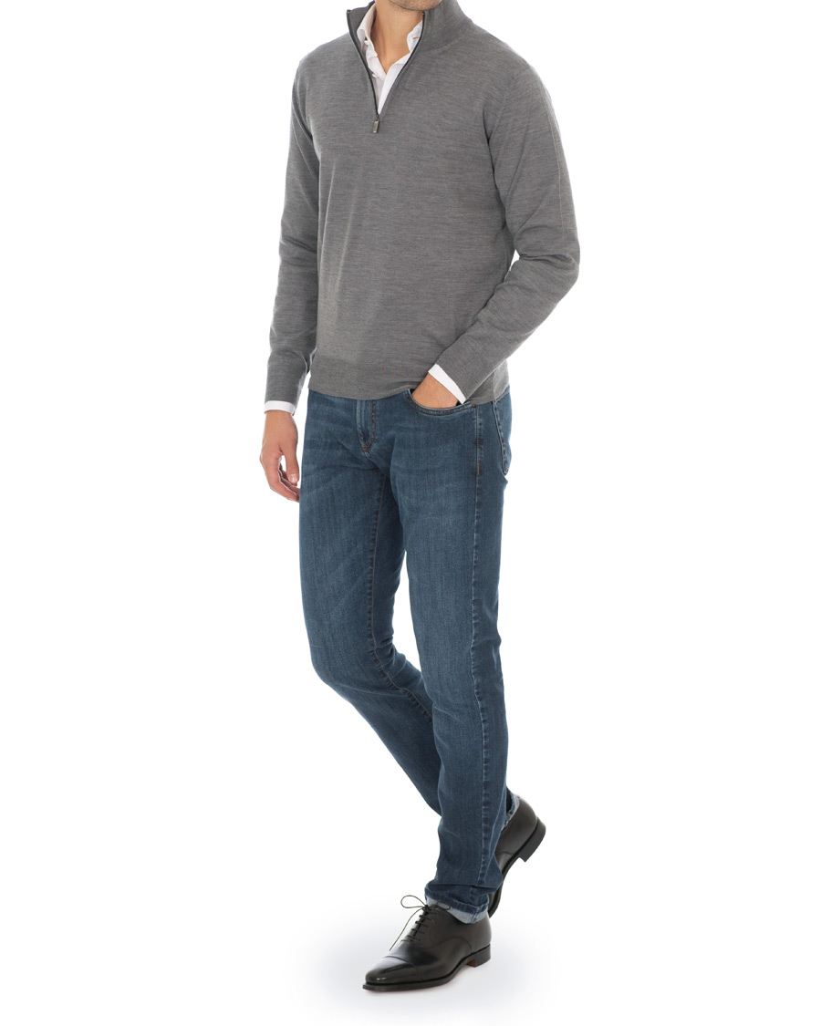 Uomini | Maglieria | Canali | Merino Wool Half Zip Sweater Grey Melange