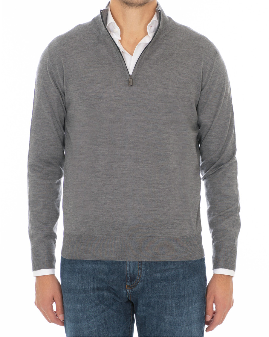 Uomini | Maglieria | Canali | Merino Wool Half Zip Sweater Grey Melange