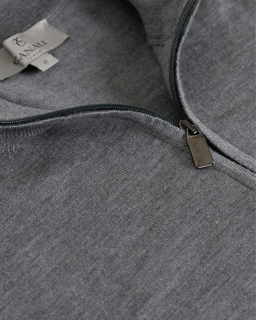 Uomini | Maglieria | Canali | Merino Wool Half Zip Sweater Grey Melange